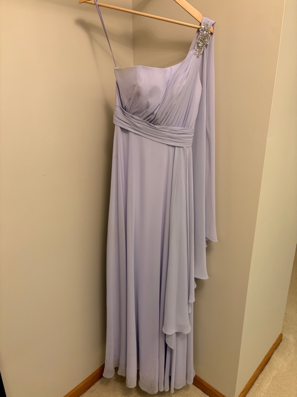 Allure Bridals Lilac One-Shoulder Chiffon Gown with Jeweled Accent